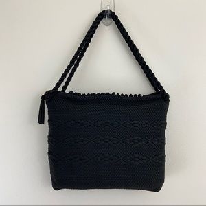 Vintage woven rope shoulder bag black